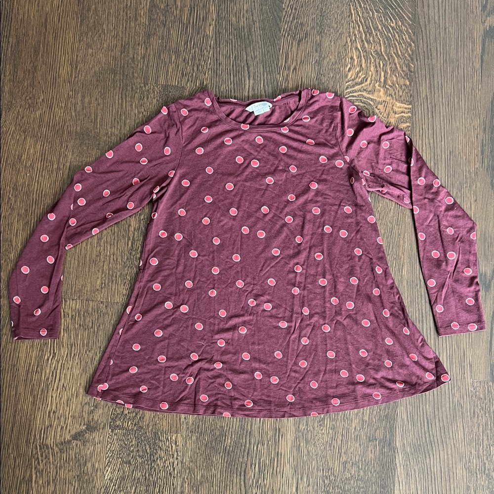 Polka‎ Dot Long Sleeve Top - Burgundy and Pink